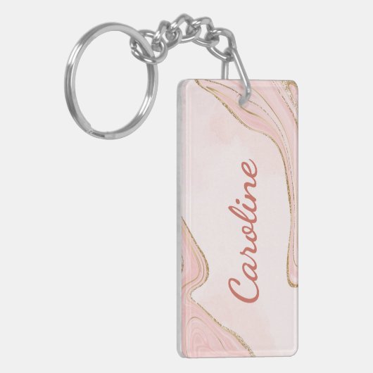Custom Blush Roze Rose Goud Marbled Art Patroon Sleutelhanger (Voorkant Links)