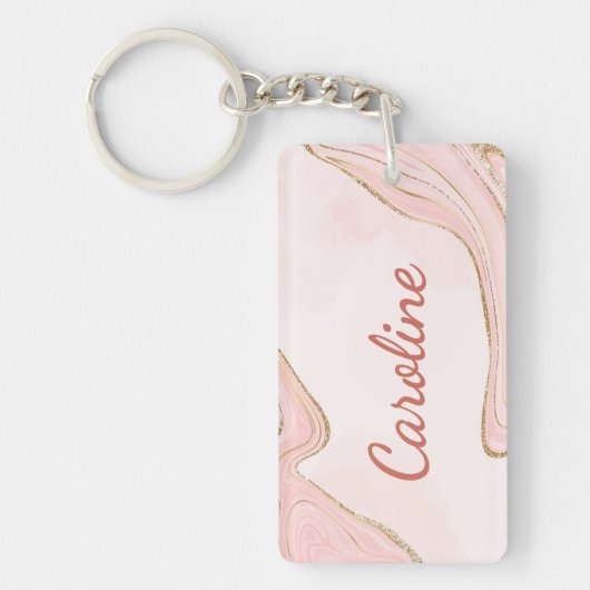 Custom Blush Roze Rose Goud Marbled Art Patroon Sleutelhanger (Voorkant)