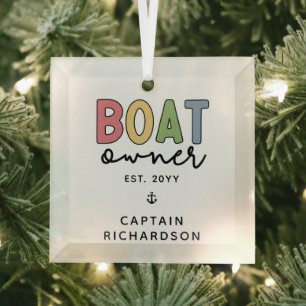 Custom Boat Owner set New Boat Owner Gifts Glas Ornament