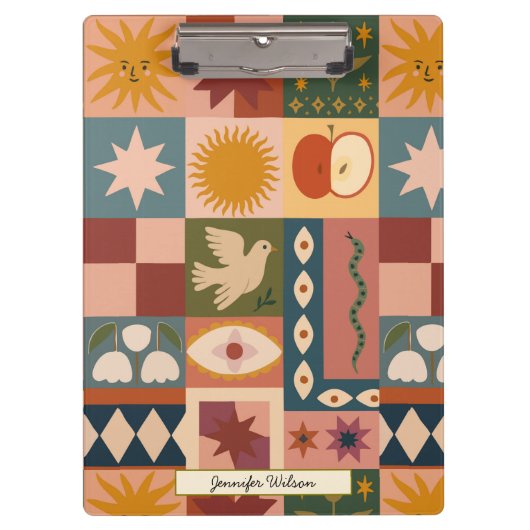 Custom Bohemian Celestial Patchwork Mystical Klembord (Voorkant)