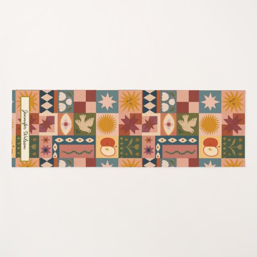 Custom Bohemian Celestial Patchwork Mystical Yogamat (Voorkant (horizontaal))