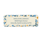 Custom Boho Blauw Wit Bloemen Retouradres Etiket (Voorkant)