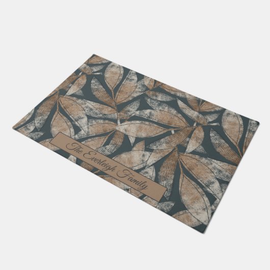 Custom Boho Fall Leaves Bruin Houtskool Grijs Deurmat (Schuin)