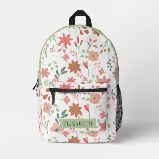 Custom Boho Florals Bloemen Terug naar School Bedrukte Rugzak (Voorkant)