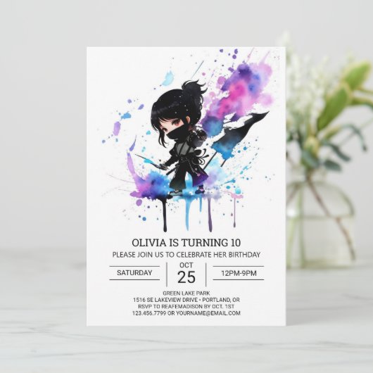Custom Boho Little Ninja Verjaardag Kaart (Staand voorkant)