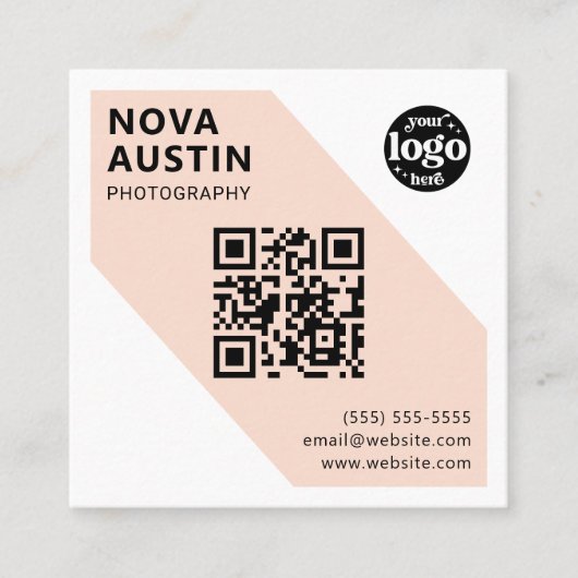 Custom Bold Geometric Company Logo Modern QR-code Vierkante Visitekaartje (Voorkant)
