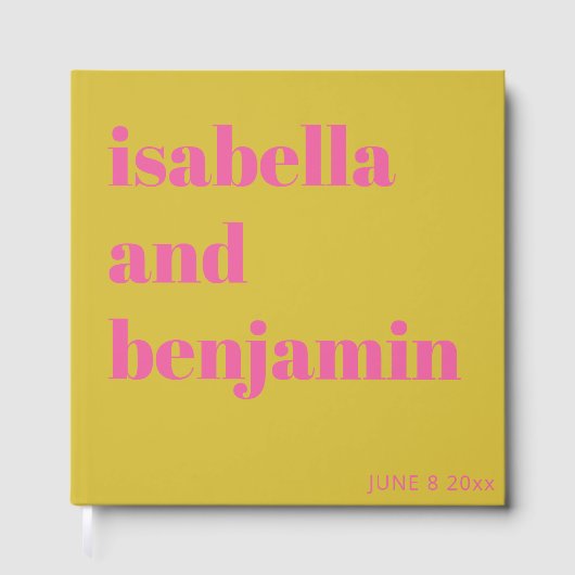 Custom Bold Names Modern Chartreuse Pink Wedding Gastenboek (Voorkant)