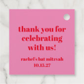 Custom Bold Roze Rood Modern Bat Mitzvah Dank u Bedankjes Labels (Achterkant)