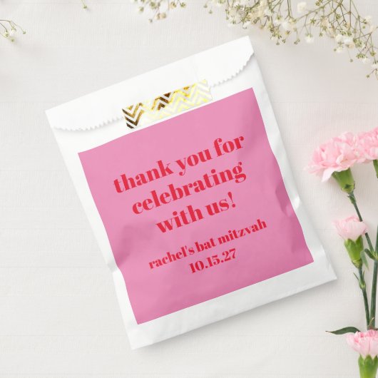 Custom Bold Roze Rood Modern Bat Mitzvah Dank u Bedankzakje (Gezegeld)