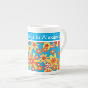 Custom Bone China Mok, Ditzy Oranje Flowers Porselein Kop