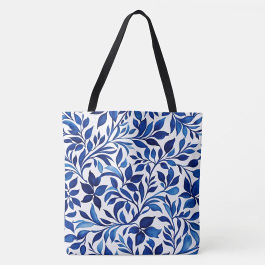Custom Botanical Blue Floral Bag, Natuur Design Draagtas (Voorkant)
