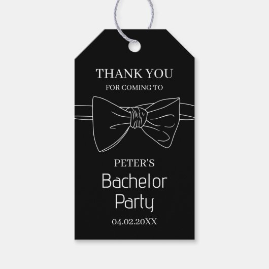 Custom Bow Stropdas Black Bachelor Party Bedankt Cadeaulabel (Voorkant)