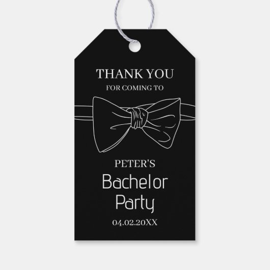 Custom Bow Stropdas Black Bachelor Party Bedankt Cadeaulabel (Achterkant)