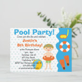 Custom Boy Birthday Pool Party Kaart (Staand voorkant)