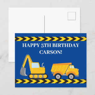 Custom Boys Construction Truck Blue Happy Birthday Briefkaart
