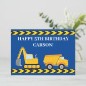 Custom Boys Construction Truck Happy Birthday Kaar (Staand voorkant)