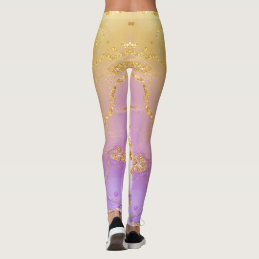 Custom Branded Abstract Gouden Paarse Chique Leggi Leggings (Achterkant)