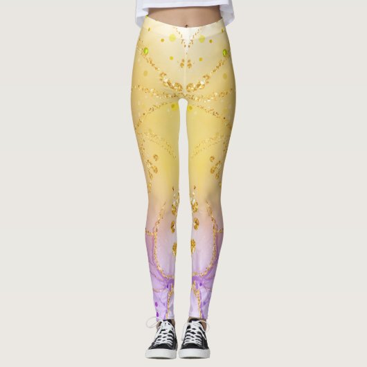 Custom Branded Abstract Gouden Paarse Chique Leggi Leggings (Voorkant)