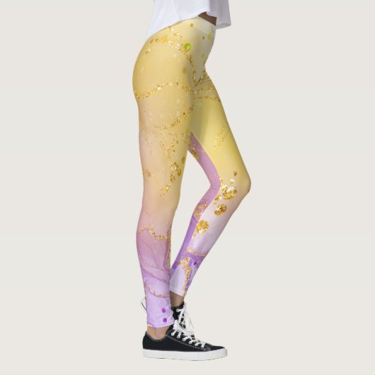Custom Branded Abstract Gouden Paarse Chique Leggi Leggings (Rechts)
