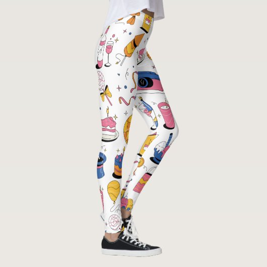 Custom Branded Birthday in Blauw Roze Sinaasappel Leggings (Rechts)