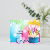 Custom Branded Blauw Roze Moderne Gelukkige Verjaa (Staand voorkant)