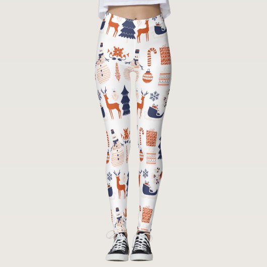 Custom Branded Christmas in Roze Rood Blauw Leggin Leggings (Voorkant)