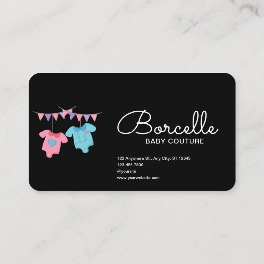 Custom Branded Cream en Blue Baby Couture Visitekaartje (Achterkant)