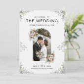 Custom Branded Grey Floral Waterverf Bruiloft Kaart (Staand voorkant)