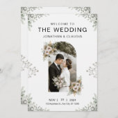 Custom Branded Grey Floral Waterverf Bruiloft Kaart (Voorkant / Achterkant)