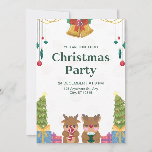 Custom Branded Groene Waterverf Kerstfeest Kaart (Voorkant)