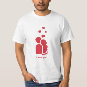 Custom Branded Rood Wit Eenvoudig Koppel en Hart T-shirt