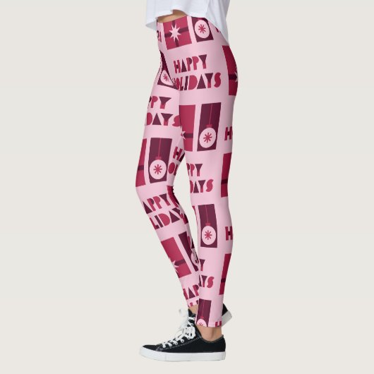 Custom Branded Roze Rood Donkerrood in Kerstmis Leggings (Links)