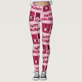 Custom Branded Roze Rood Donkerrood in Kerstmis Leggings (Voorkant)