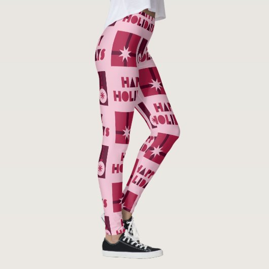 Custom Branded Roze Rood Donkerrood in Kerstmis Leggings (Rechts)