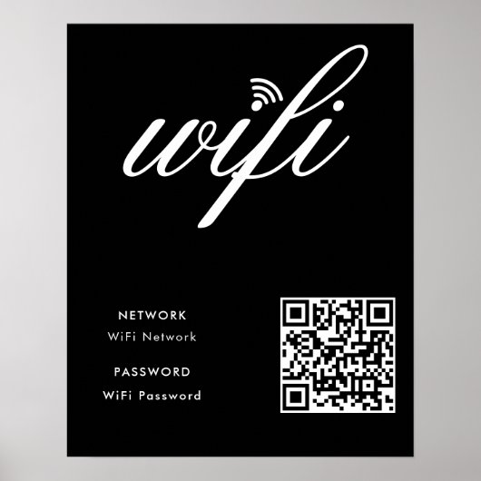 Custom Branded WiFi Netwerk QR Code Zwart Poster (Voorkant)