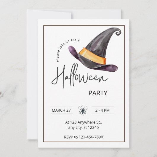 Custom Branded Wit & Zwart Halloween Party Kaart (Voorkant)