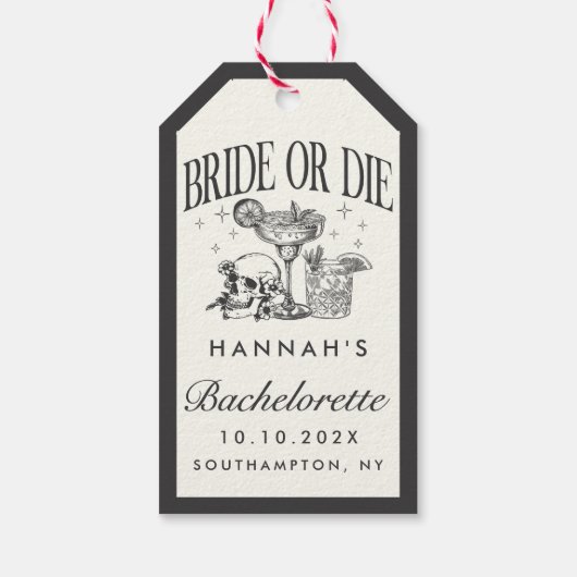 Custom Bride or Die Bachelorette Cocktail Party Cadeaulabel (Achterkant)