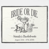 Custom Bride or Die Bachelorette Cocktail Party Fleece Deken (Voorkant (Horizontaal))