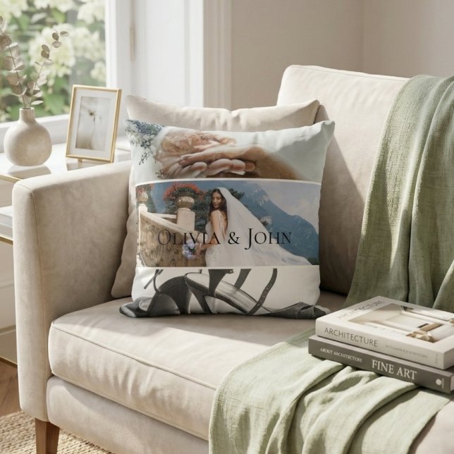 Custom Bride Wedding Photo Collage  Kussen (Creator heeft geüpload)