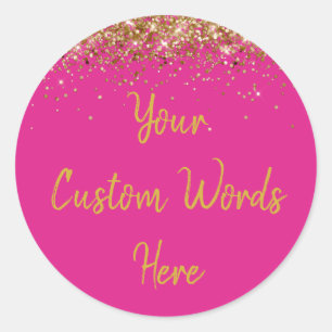 Custom Bright Pink en Gold verjaardagsfeestje guns Ronde Sticker