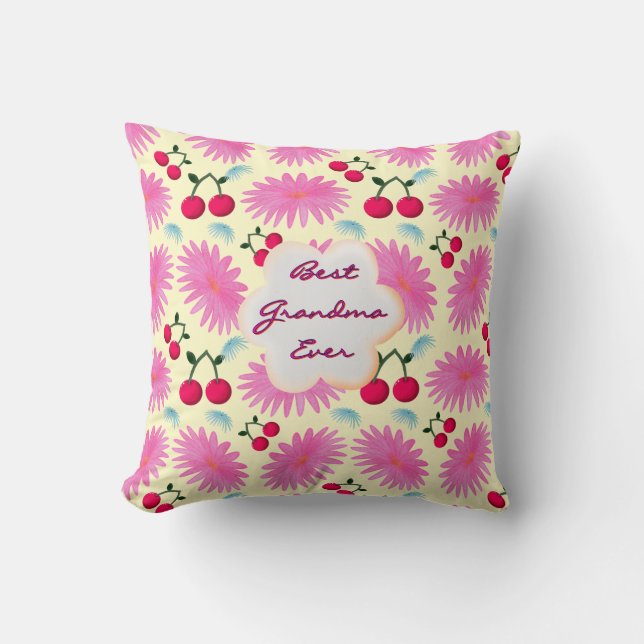 Custom Bright Pink Floral Cherry Pattern  Kussen (Voorkant)