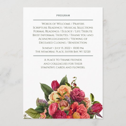 Custom Bright Waterverf Floral Funeral Program Programma (Achterkant)