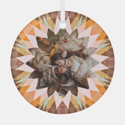 Custom Brown Orange Christmas Star Photo Gift Tree Glas Ornament (Voorkant)