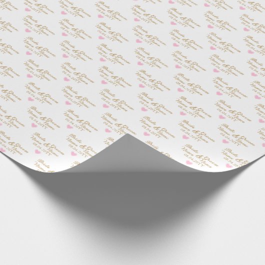 Custom bruid en bruidegom bruiloft pastel roze har cadeaupapier (Hoek)