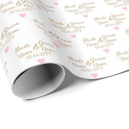 Custom bruid en bruidegom bruiloft pastel roze har cadeaupapier (Rol Hoek)
