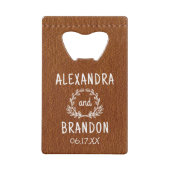 Custom bruin leder print bruiloft fles opener kredietkaart flessenopener (Achterkant)