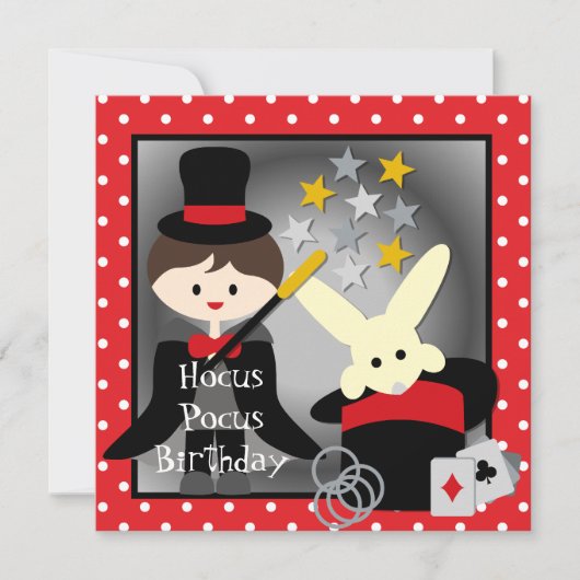 Custom Brunette Boy Hocus Pocus Birthday Invites Kaart (Voorkant)