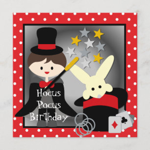 Custom Brunette Boy Hocus Pocus Birthday Invites Kaart
