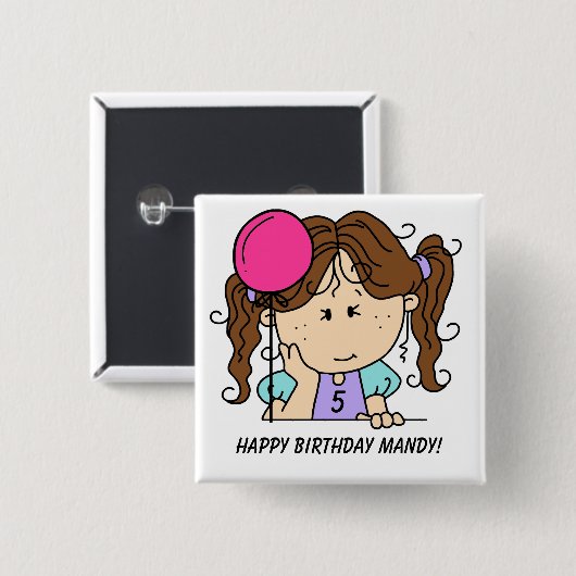 Custom Brunette Girl Birthday Button (Voorkant /achterkant)
