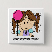 Custom Brunette Girl Birthday Button (Voorkant)